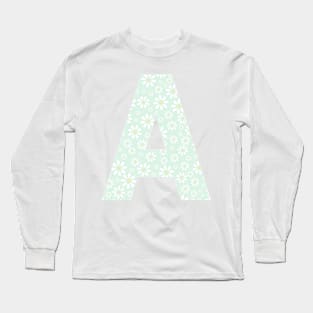 Letter A Daisy Mint Design Long Sleeve T-Shirt